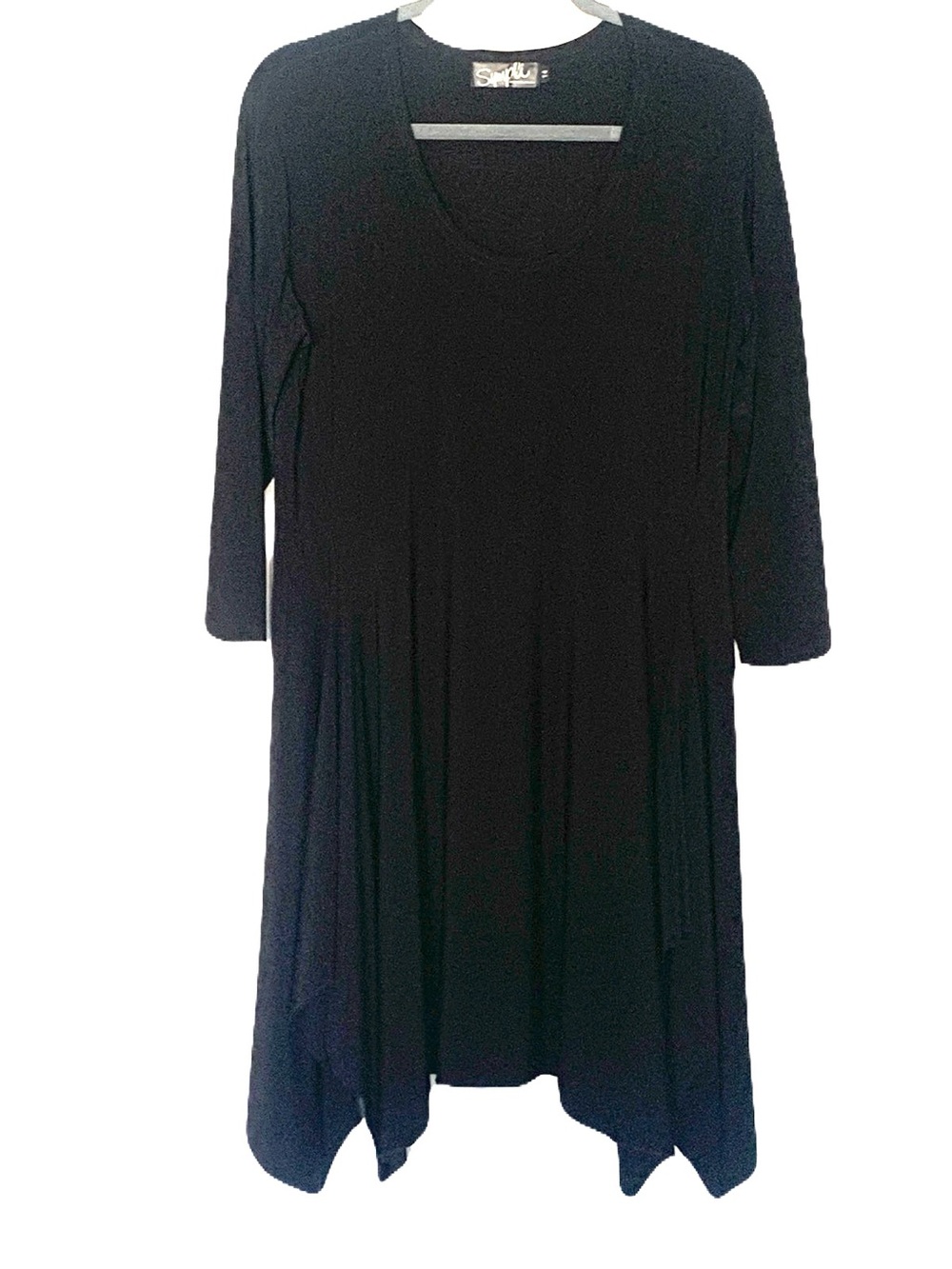 Sympli Women’s 14 Black 3/4 Sleeve V-Neck Tunic Dress Asymmetrical Sharkbite